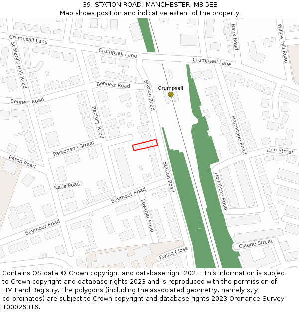 39, STATION ROAD, MANCHESTER, M8 5EB: Location map and indicative extent of plot