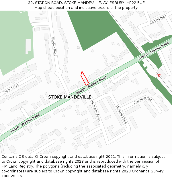 39, STATION ROAD, STOKE MANDEVILLE, AYLESBURY, HP22 5UE: Location map and indicative extent of plot