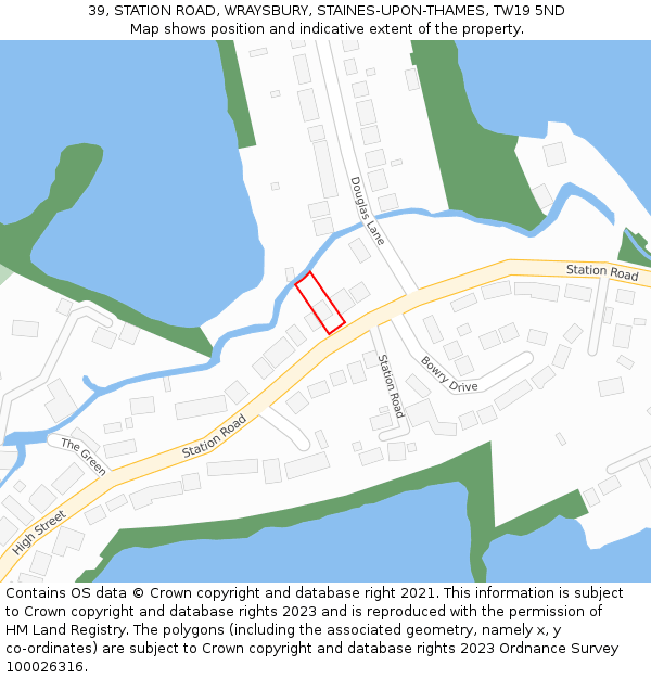 39, STATION ROAD, WRAYSBURY, STAINES-UPON-THAMES, TW19 5ND: Location map and indicative extent of plot