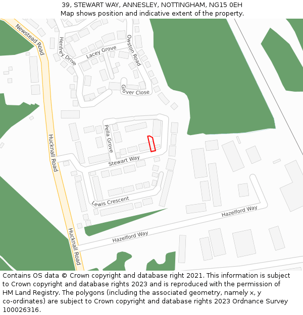 39, STEWART WAY, ANNESLEY, NOTTINGHAM, NG15 0EH: Location map and indicative extent of plot