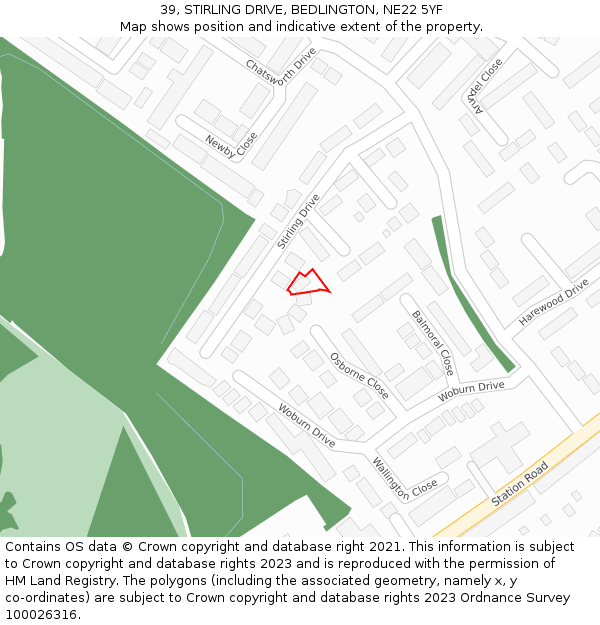 39, STIRLING DRIVE, BEDLINGTON, NE22 5YF: Location map and indicative extent of plot