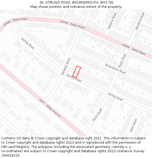 39, STIRLING ROAD, BOURNEMOUTH, BH3 7JQ: Location map and indicative extent of plot