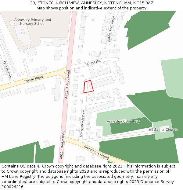 39, STONECHURCH VIEW, ANNESLEY, NOTTINGHAM, NG15 0AZ: Location map and indicative extent of plot