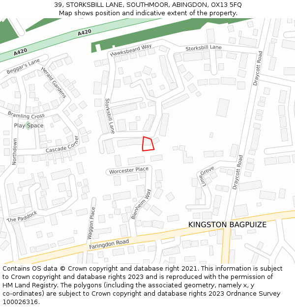 39, STORKSBILL LANE, SOUTHMOOR, ABINGDON, OX13 5FQ: Location map and indicative extent of plot