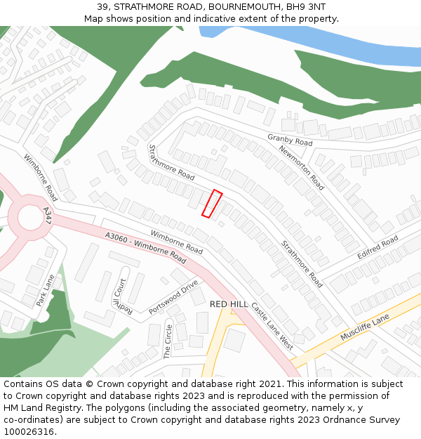 39, STRATHMORE ROAD, BOURNEMOUTH, BH9 3NT: Location map and indicative extent of plot