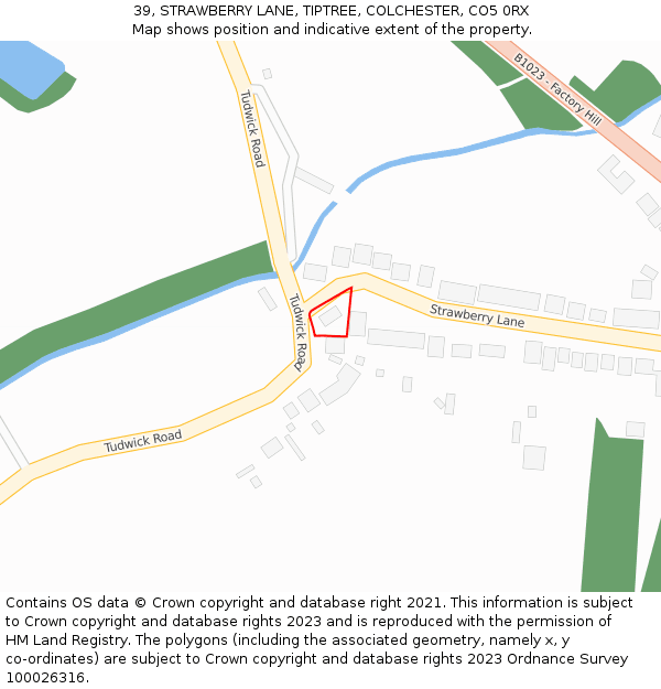 39, STRAWBERRY LANE, TIPTREE, COLCHESTER, CO5 0RX: Location map and indicative extent of plot