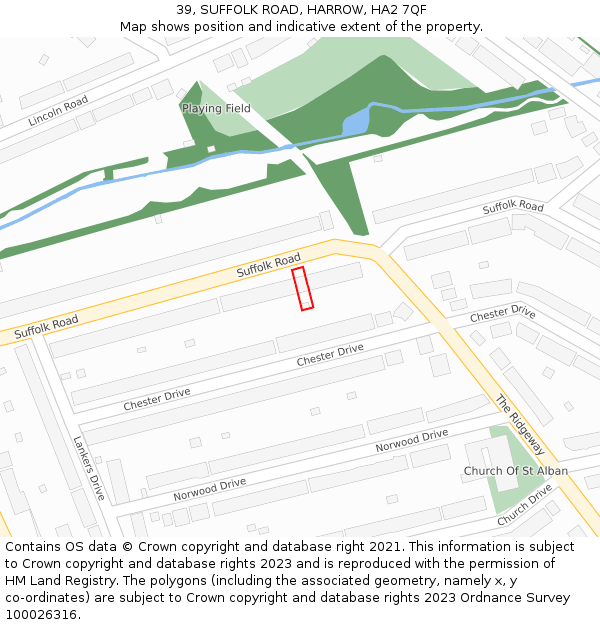 39, SUFFOLK ROAD, HARROW, HA2 7QF: Location map and indicative extent of plot