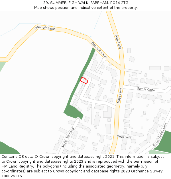 39, SUMMERLEIGH WALK, FAREHAM, PO14 2TG: Location map and indicative extent of plot