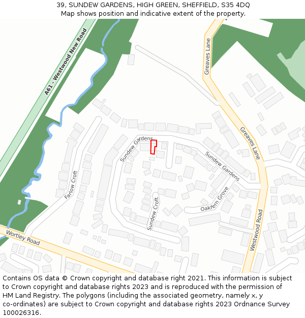 39, SUNDEW GARDENS, HIGH GREEN, SHEFFIELD, S35 4DQ: Location map and indicative extent of plot