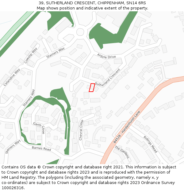 39, SUTHERLAND CRESCENT, CHIPPENHAM, SN14 6RS: Location map and indicative extent of plot