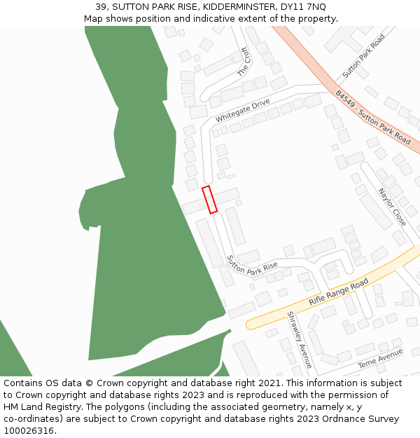 39, SUTTON PARK RISE, KIDDERMINSTER, DY11 7NQ: Location map and indicative extent of plot