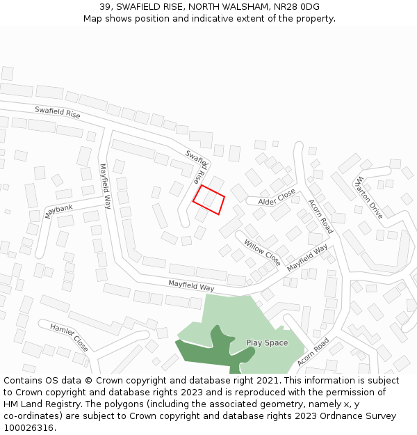 39, SWAFIELD RISE, NORTH WALSHAM, NR28 0DG: Location map and indicative extent of plot