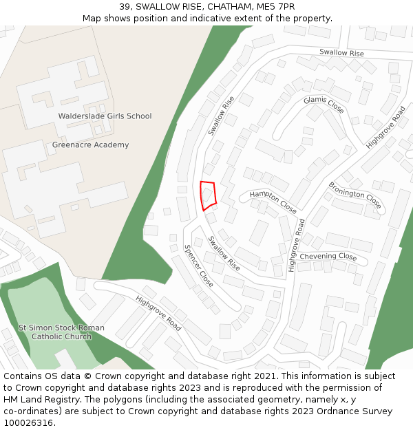 39, SWALLOW RISE, CHATHAM, ME5 7PR: Location map and indicative extent of plot