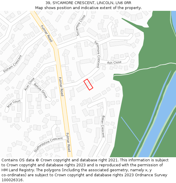 39, SYCAMORE CRESCENT, LINCOLN, LN6 0RR: Location map and indicative extent of plot
