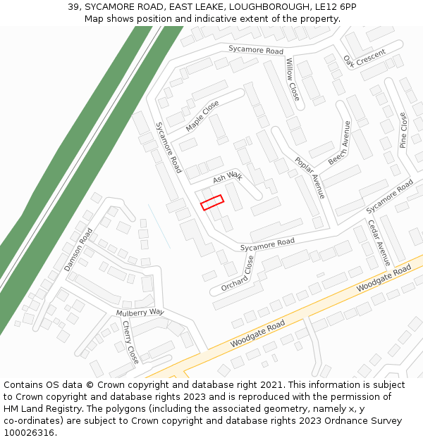 39, SYCAMORE ROAD, EAST LEAKE, LOUGHBOROUGH, LE12 6PP: Location map and indicative extent of plot