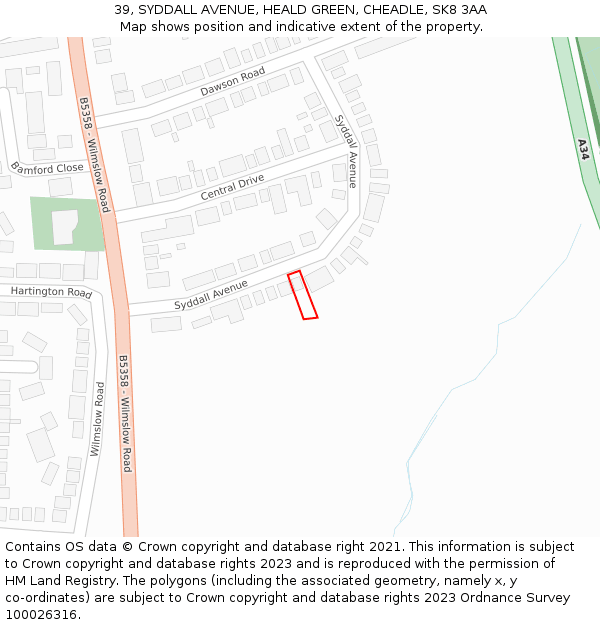 39, SYDDALL AVENUE, HEALD GREEN, CHEADLE, SK8 3AA: Location map and indicative extent of plot