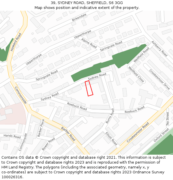 39, SYDNEY ROAD, SHEFFIELD, S6 3GG: Location map and indicative extent of plot