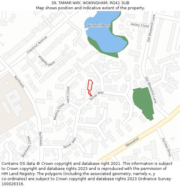 39, TAMAR WAY, WOKINGHAM, RG41 3UB: Location map and indicative extent of plot