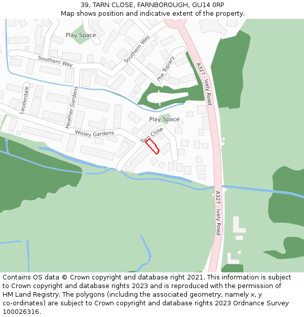 39, TARN CLOSE, FARNBOROUGH, GU14 0RP: Location map and indicative extent of plot