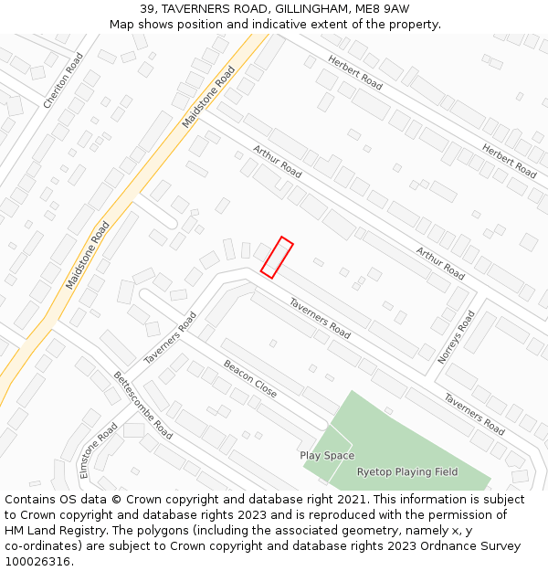 39, TAVERNERS ROAD, GILLINGHAM, ME8 9AW: Location map and indicative extent of plot