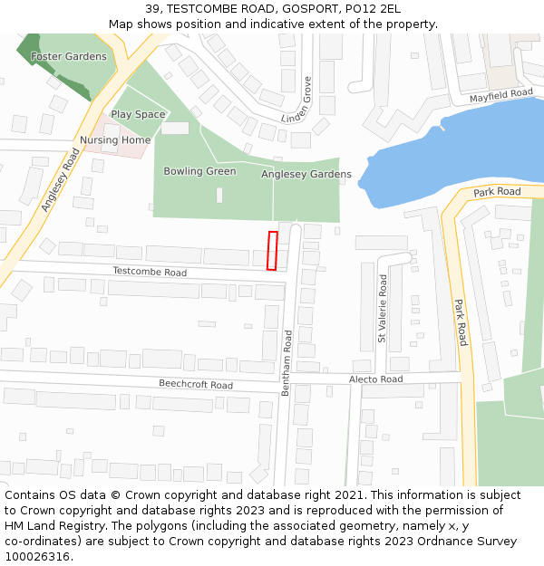 39, TESTCOMBE ROAD, GOSPORT, PO12 2EL: Location map and indicative extent of plot