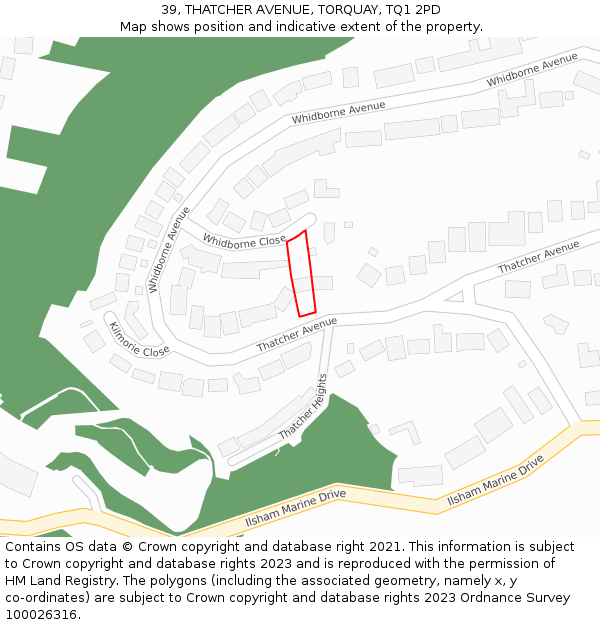 39, THATCHER AVENUE, TORQUAY, TQ1 2PD: Location map and indicative extent of plot