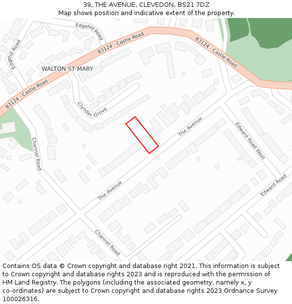 39, THE AVENUE, CLEVEDON, BS21 7DZ: Location map and indicative extent of plot