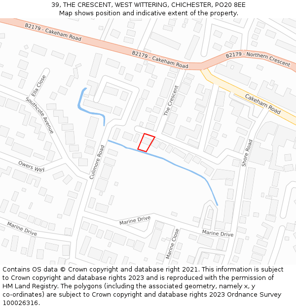 39, THE CRESCENT, WEST WITTERING, CHICHESTER, PO20 8EE: Location map and indicative extent of plot