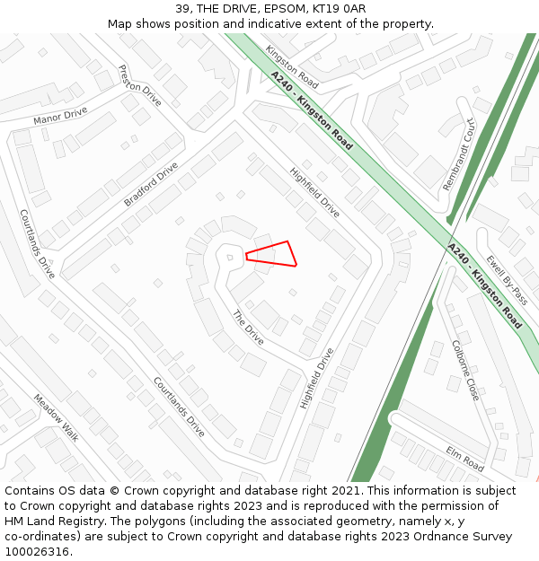 39, THE DRIVE, EPSOM, KT19 0AR: Location map and indicative extent of plot