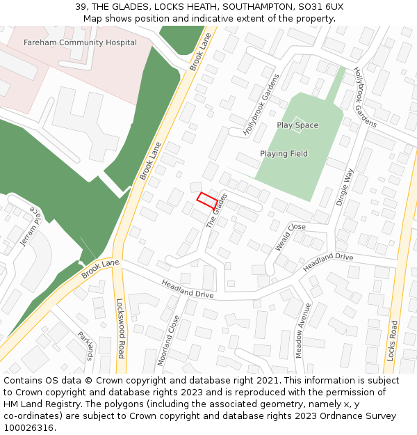 39, THE GLADES, LOCKS HEATH, SOUTHAMPTON, SO31 6UX: Location map and indicative extent of plot