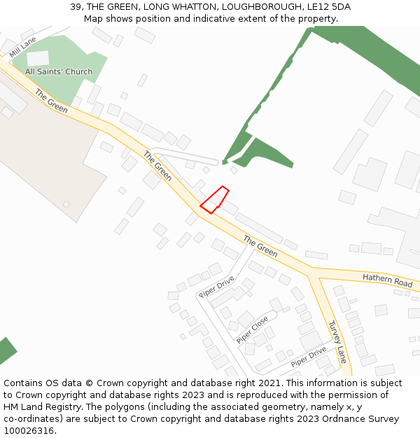 39, THE GREEN, LONG WHATTON, LOUGHBOROUGH, LE12 5DA: Location map and indicative extent of plot