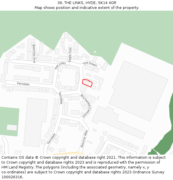 39, THE LINKS, HYDE, SK14 4GR: Location map and indicative extent of plot