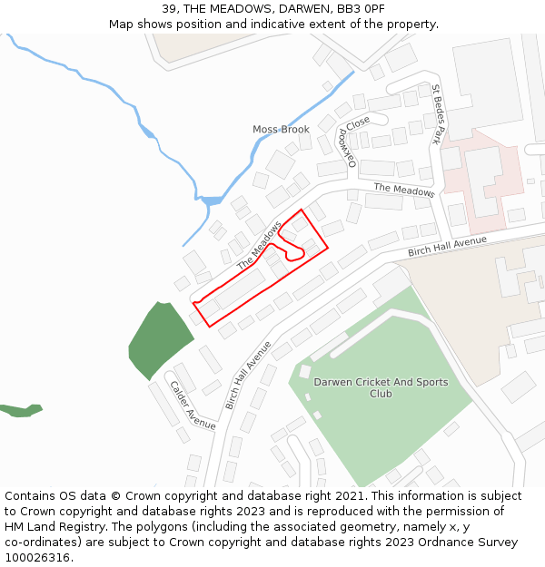 39, THE MEADOWS, DARWEN, BB3 0PF: Location map and indicative extent of plot