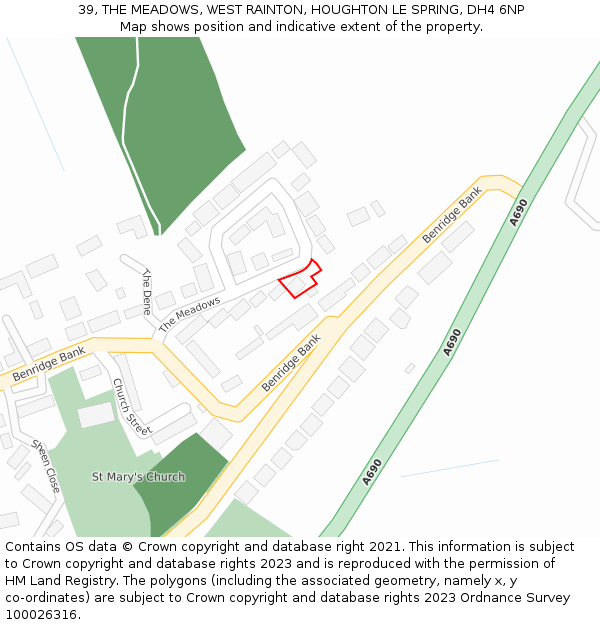 39, THE MEADOWS, WEST RAINTON, HOUGHTON LE SPRING, DH4 6NP: Location map and indicative extent of plot