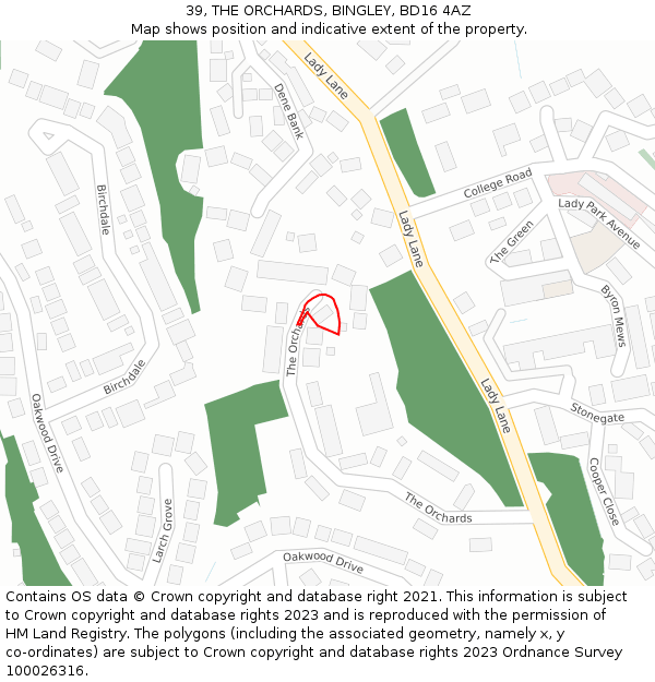 39, THE ORCHARDS, BINGLEY, BD16 4AZ: Location map and indicative extent of plot