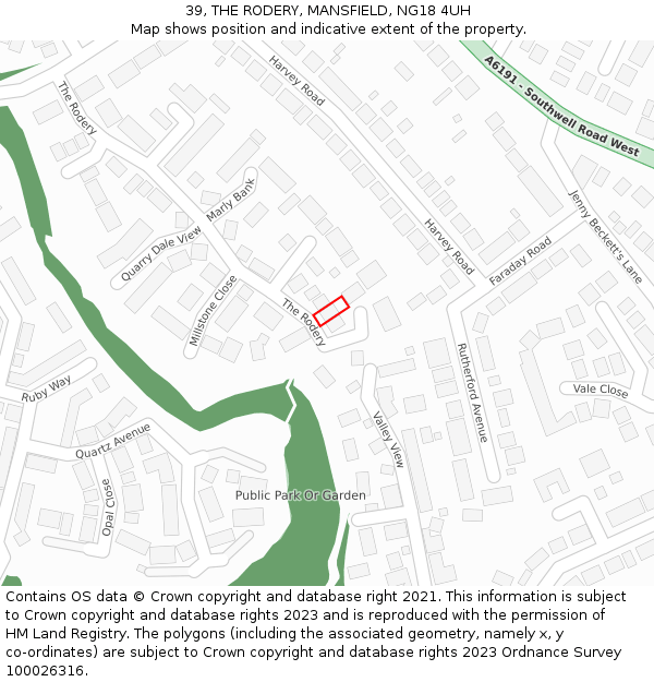 39, THE RODERY, MANSFIELD, NG18 4UH: Location map and indicative extent of plot