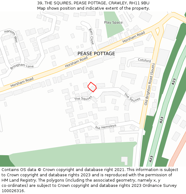 39, THE SQUIRES, PEASE POTTAGE, CRAWLEY, RH11 9BU: Location map and indicative extent of plot