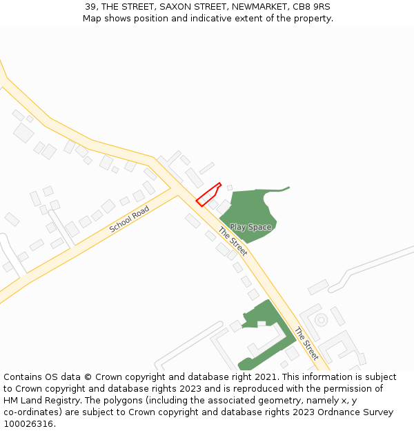 39, THE STREET, SAXON STREET, NEWMARKET, CB8 9RS: Location map and indicative extent of plot