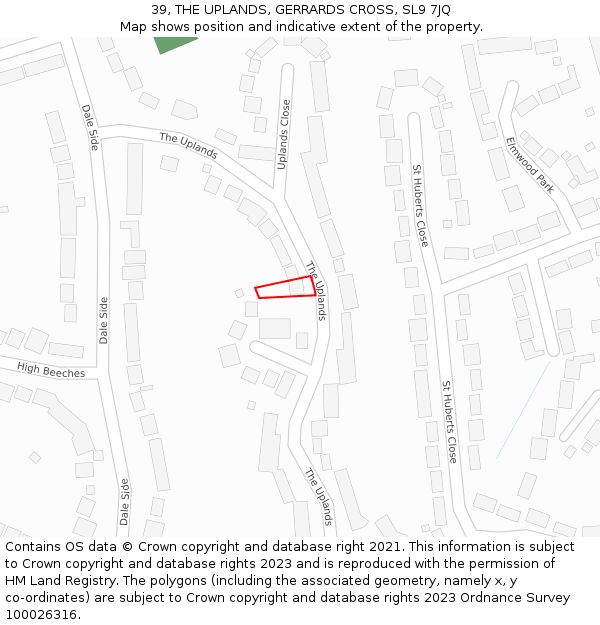 39, THE UPLANDS, GERRARDS CROSS, SL9 7JQ: Location map and indicative extent of plot