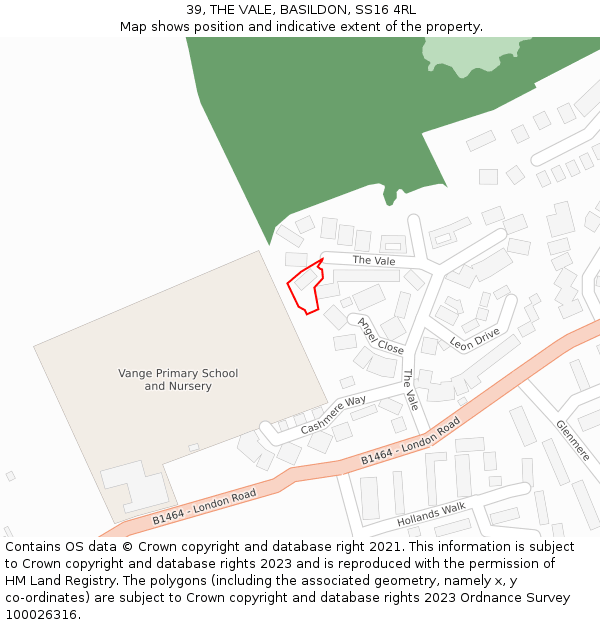 39, THE VALE, BASILDON, SS16 4RL: Location map and indicative extent of plot