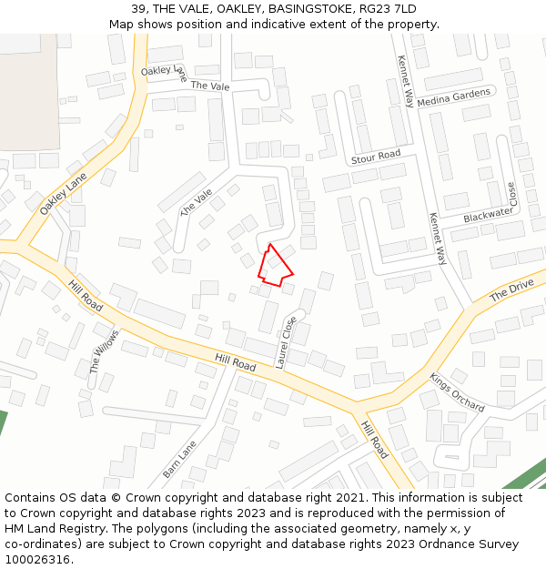 39, THE VALE, OAKLEY, BASINGSTOKE, RG23 7LD: Location map and indicative extent of plot