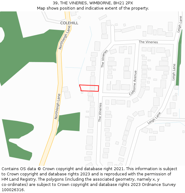 39, THE VINERIES, WIMBORNE, BH21 2PX: Location map and indicative extent of plot