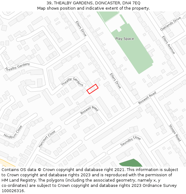 39, THEALBY GARDENS, DONCASTER, DN4 7EQ: Location map and indicative extent of plot