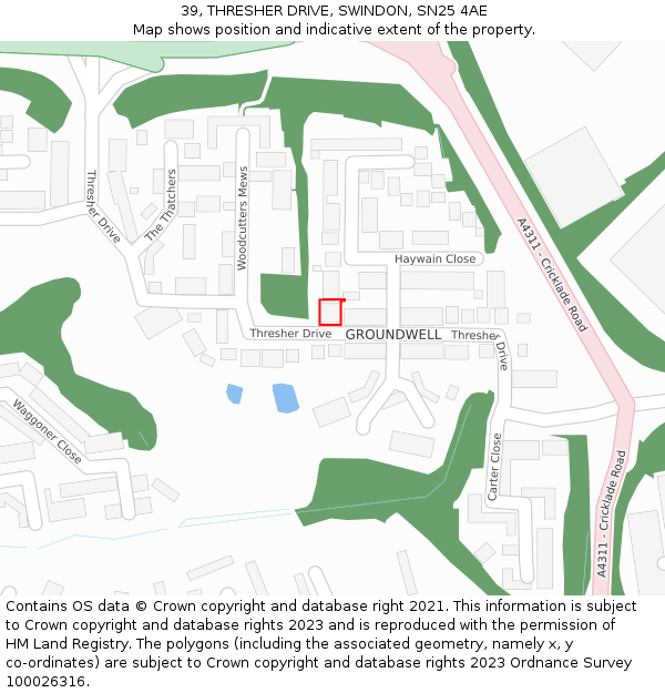 39, THRESHER DRIVE, SWINDON, SN25 4AE: Location map and indicative extent of plot