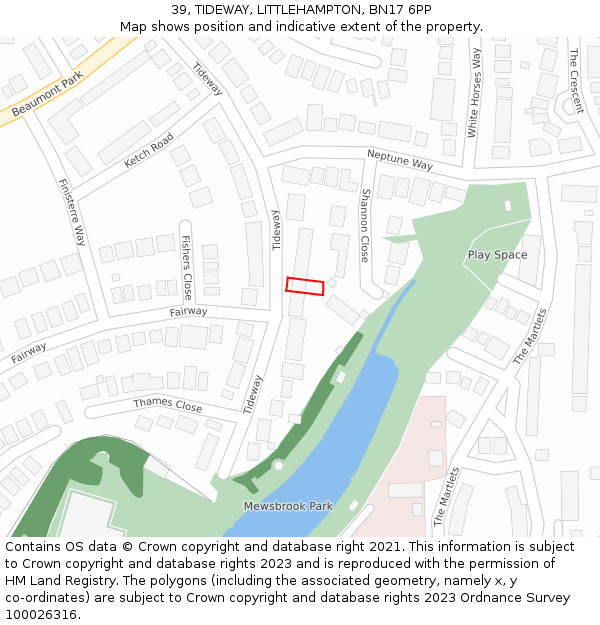 39, TIDEWAY, LITTLEHAMPTON, BN17 6PP: Location map and indicative extent of plot