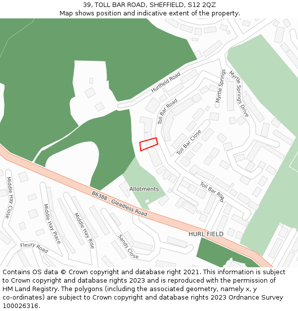 39, TOLL BAR ROAD, SHEFFIELD, S12 2QZ: Location map and indicative extent of plot