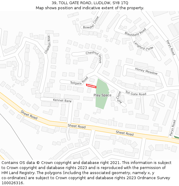 39, TOLL GATE ROAD, LUDLOW, SY8 1TQ: Location map and indicative extent of plot