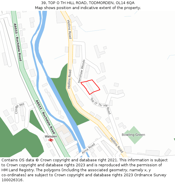 39, TOP O TH HILL ROAD, TODMORDEN, OL14 6QA: Location map and indicative extent of plot