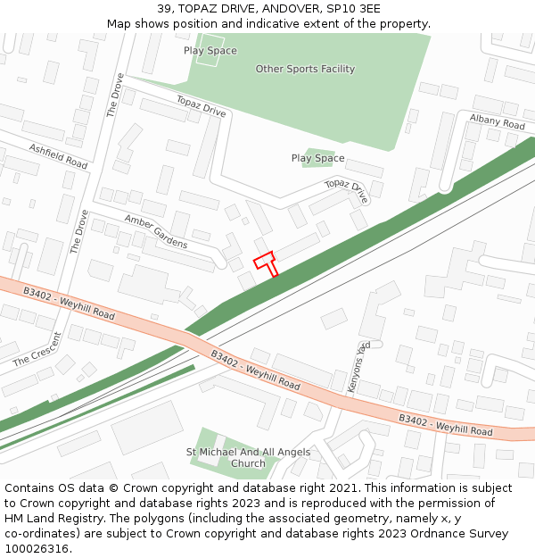 39, TOPAZ DRIVE, ANDOVER, SP10 3EE: Location map and indicative extent of plot