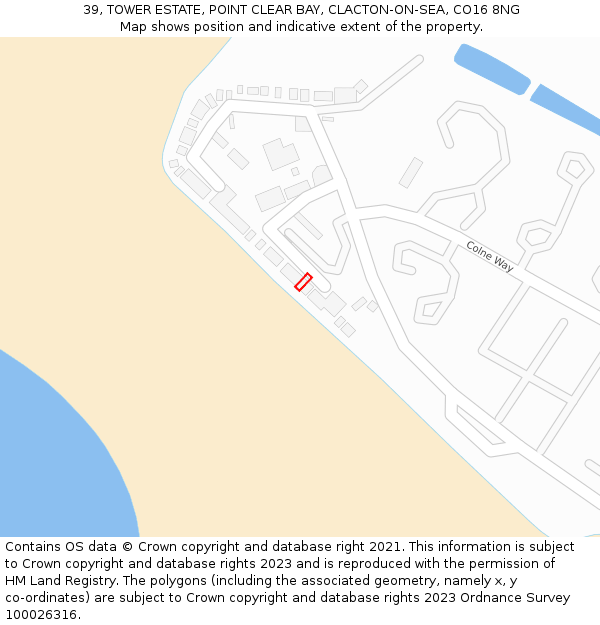 39, TOWER ESTATE, POINT CLEAR BAY, CLACTON-ON-SEA, CO16 8NG: Location map and indicative extent of plot